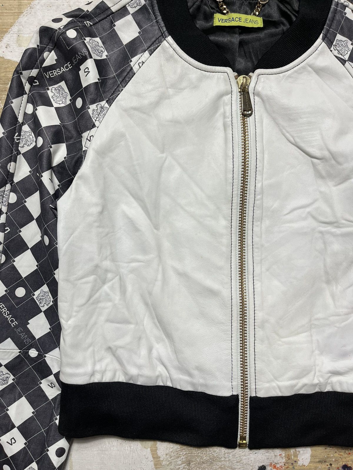 Versace × Versace Jeans Couture Versace Jeans Couture Damier Leather Bomber Jacket Size XS / US 0-2 / IT 36-38 - 4 Thumbnail
