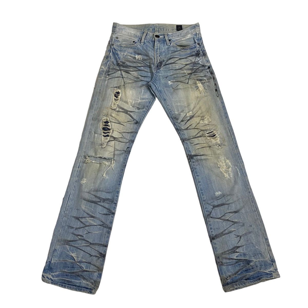 image of Punk Style Distressed Denim in Washed Blue, Men's (Size 30)