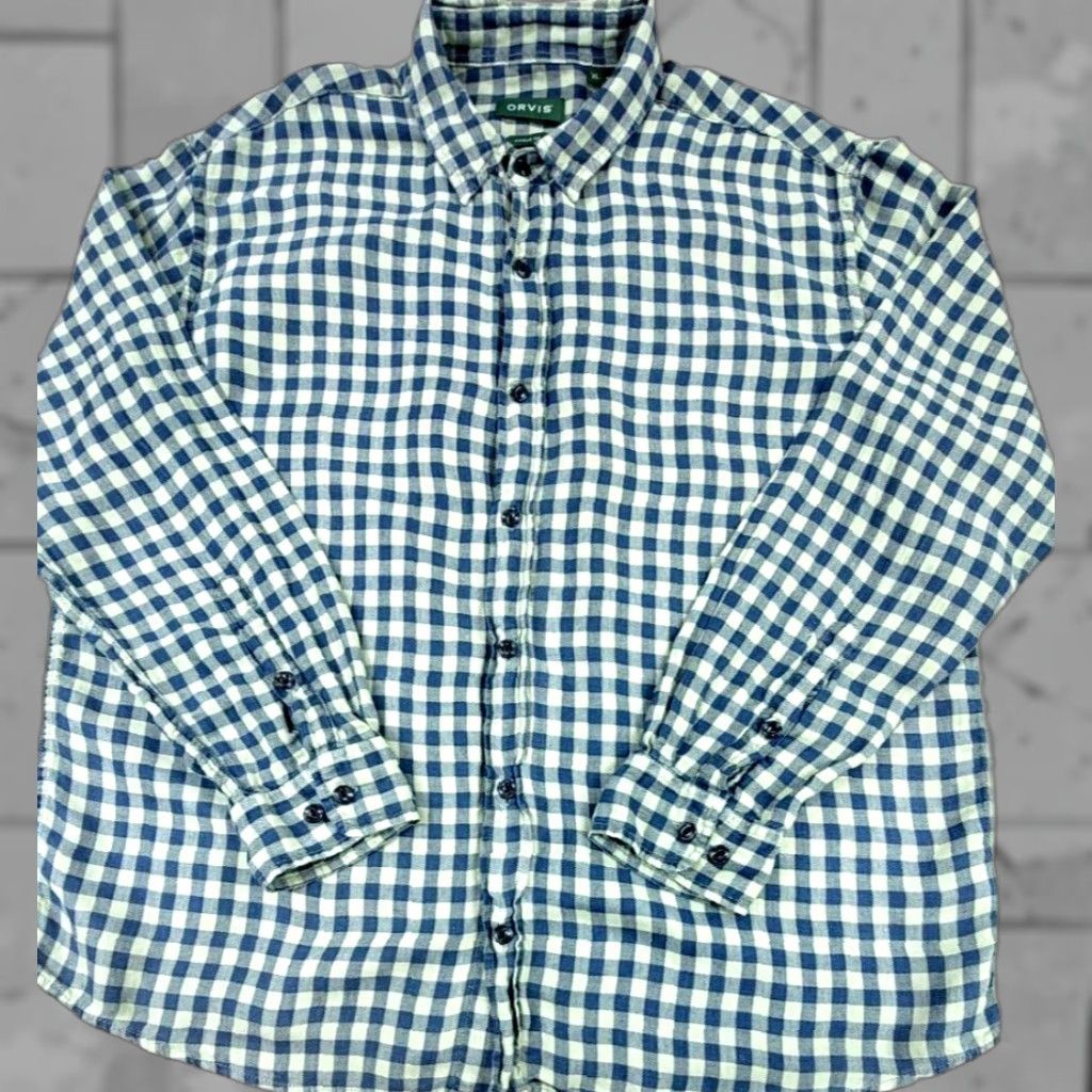 Orvis Orvis Men Active Fit Linen Blend Soft Gingham Blue Green Long Sleeve Shirt XL Size US XL / EU 56 / 4 - 1 Thumbnail