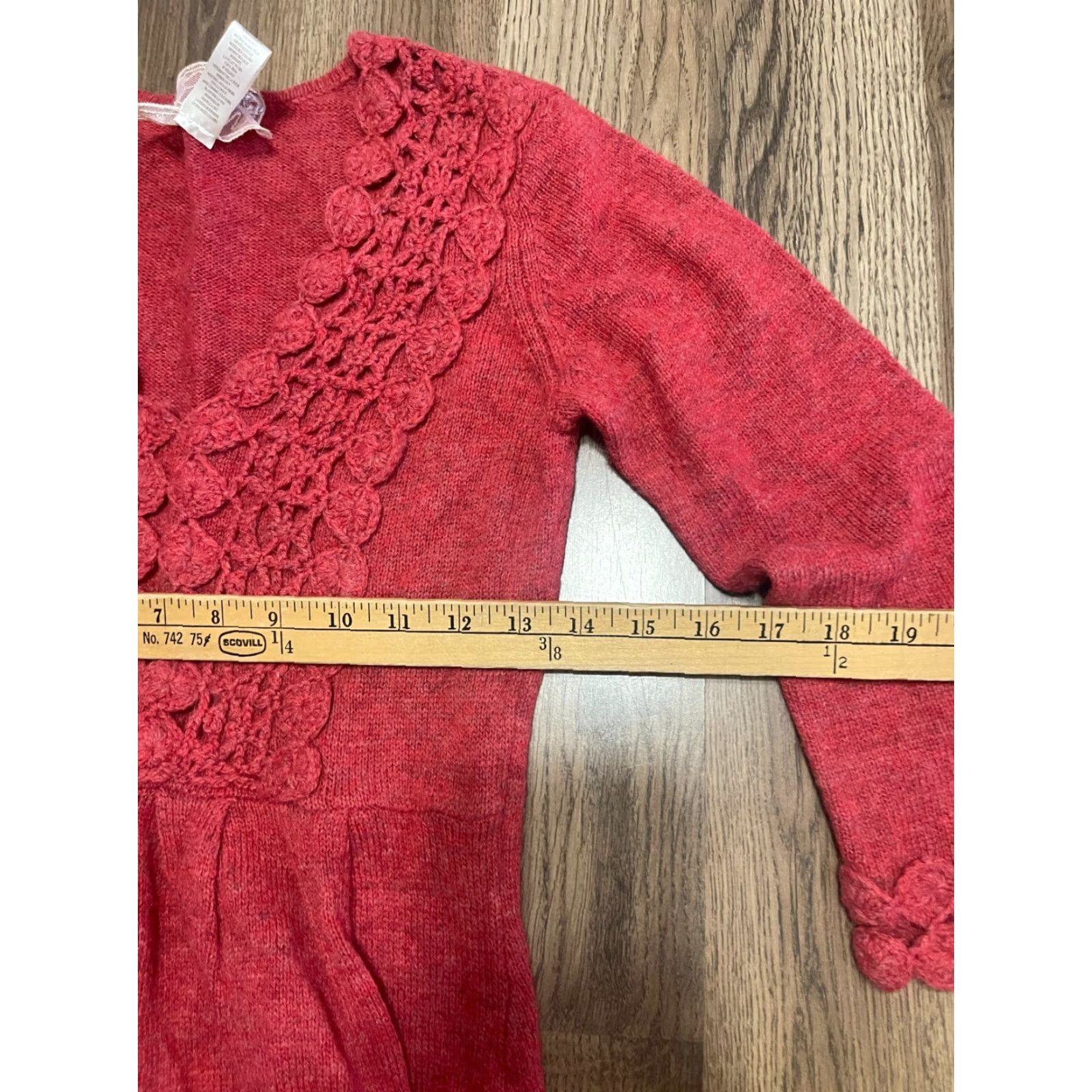 Vintage Nick & Me Dress Women's Size Small Red V-Neck Long Sleeve Crochet Dress Size S / US 4 / IT 40 - 5 Thumbnail