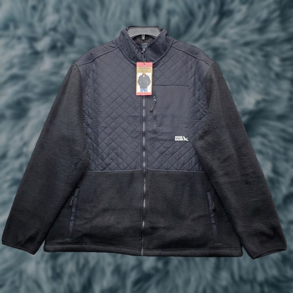 Eddie Bauer Eddie Bauer Mens XL Black Quilted Mixed Media Fleece Jacket Full Zip Size US XL / EU 56 / 4 - 1 Thumbnail
