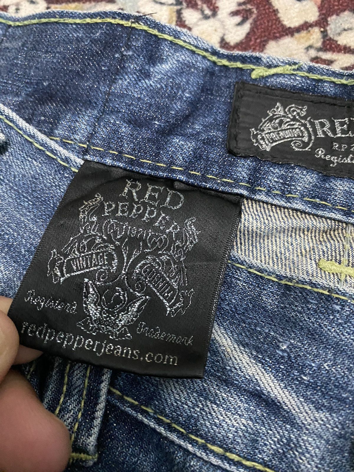 Japanese Brand X Red pepper distressed flare jeans
