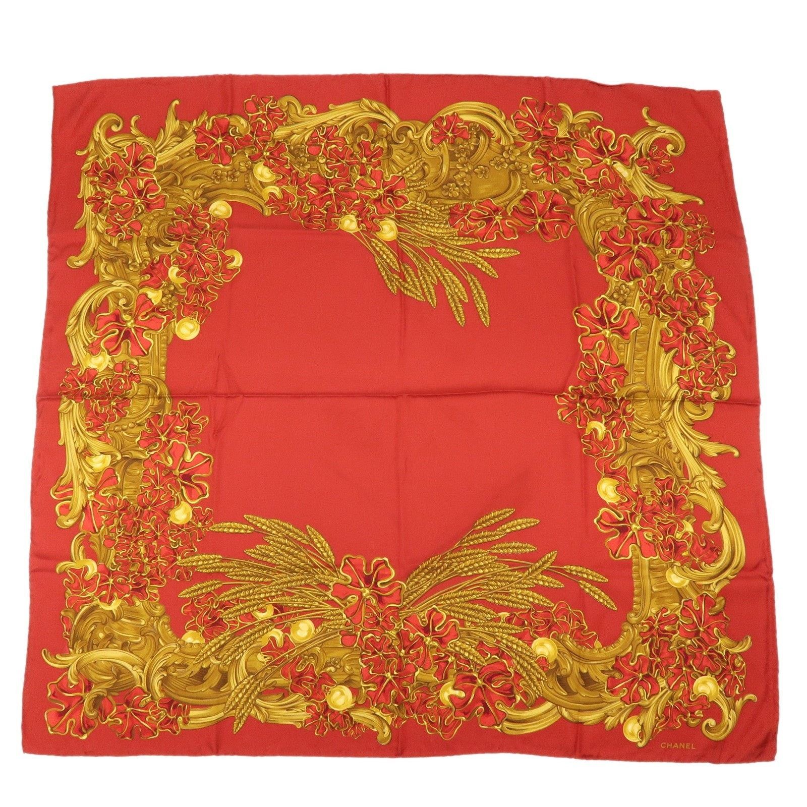 Chanel Chanel Floral Motif Silk Scarf Red Size ONE SIZE - 1 Thumbnail