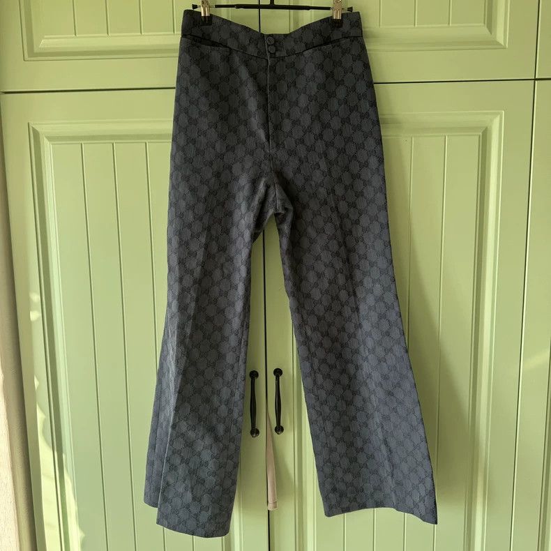 Gucci Gray full-print logo wide-leg trousers