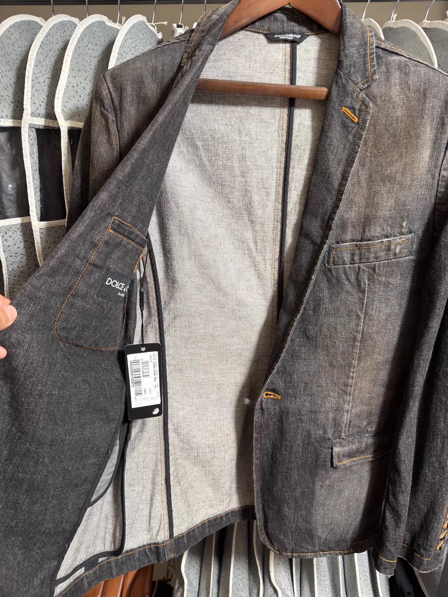 Dolce & Gabbana Dolce & Gabbana Charcoal Distressed Denim Blazer 48 Size US M / EU 48-50 / 2 - 6 Thumbnail