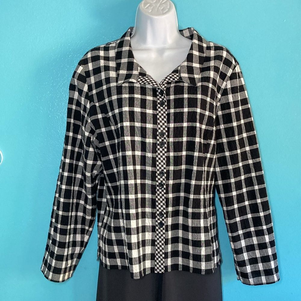 Habitat Womens Size L Black White Plaid Button Up Cotton Shi