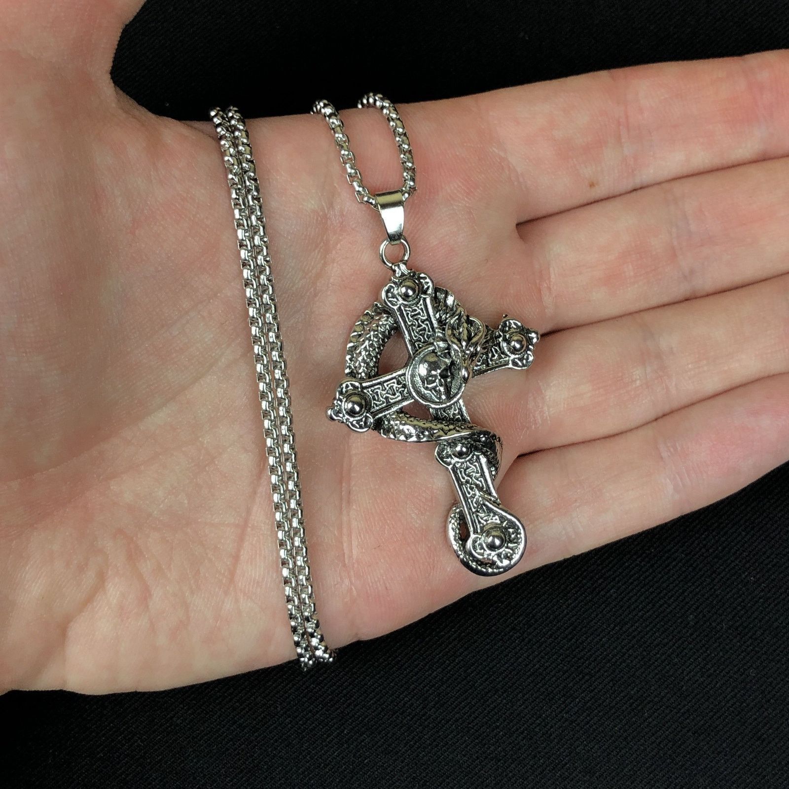 Jewelry Dragon Skull Cross Necklace Punk Chain Size ONE SIZE - 1 Thumbnail