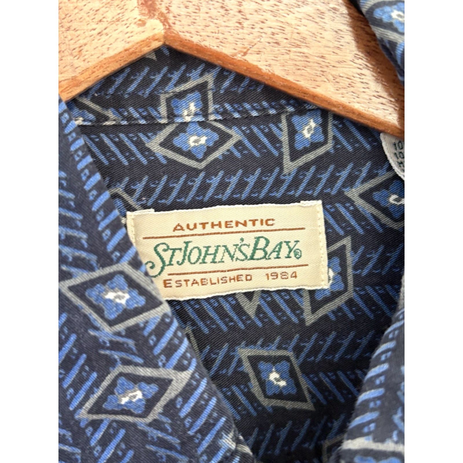 Vintage VINTAGE St. Johns Bay Shirt Mens Button-Down Long Sleeve 90s Blue Geometric Cotton Regular M Size US M / EU 48-50 / 2 - 6 Thumbnail
