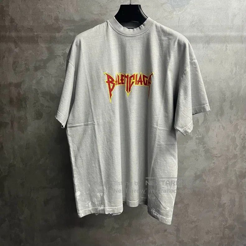 Balenciaga Balenciaga Gray Lightning Logo Short Sleeve T-shirt. Size US M / EU 48-50 / 2 - 1 Thumbnail