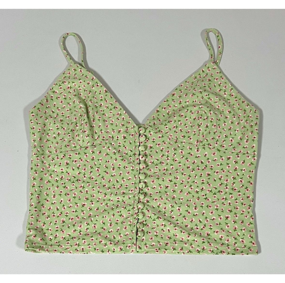Japanese Brand Mint Green Pink Pastel Floral Tank Top Shirt Blouse Size L🌸✨ Size L / US 10 / IT 46 - 1 Thumbnail
