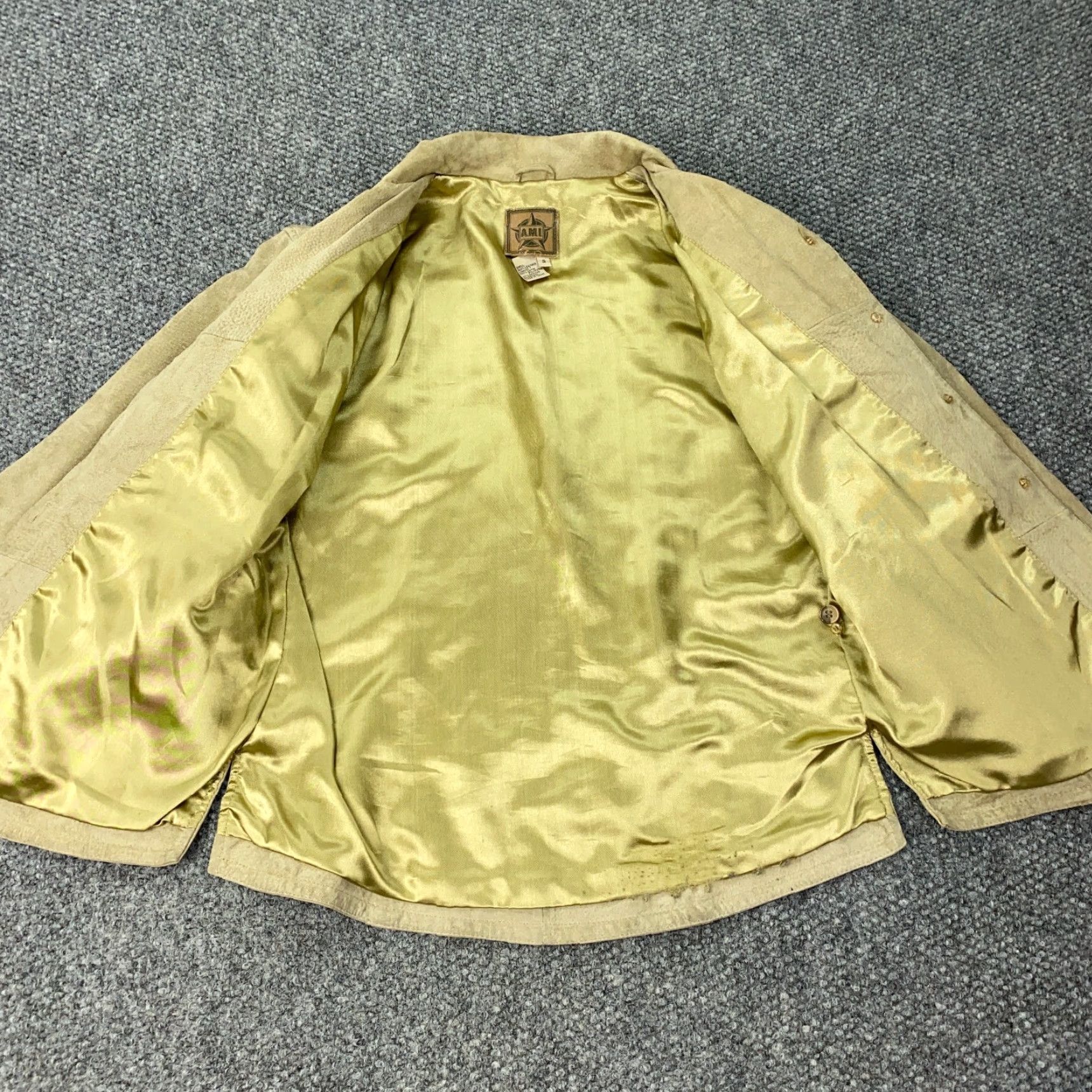 Vintage AMI Leather Jacket Womens Small Beige Leather Button Up Lined Size S / US 4 / IT 40 - 7 Thumbnail