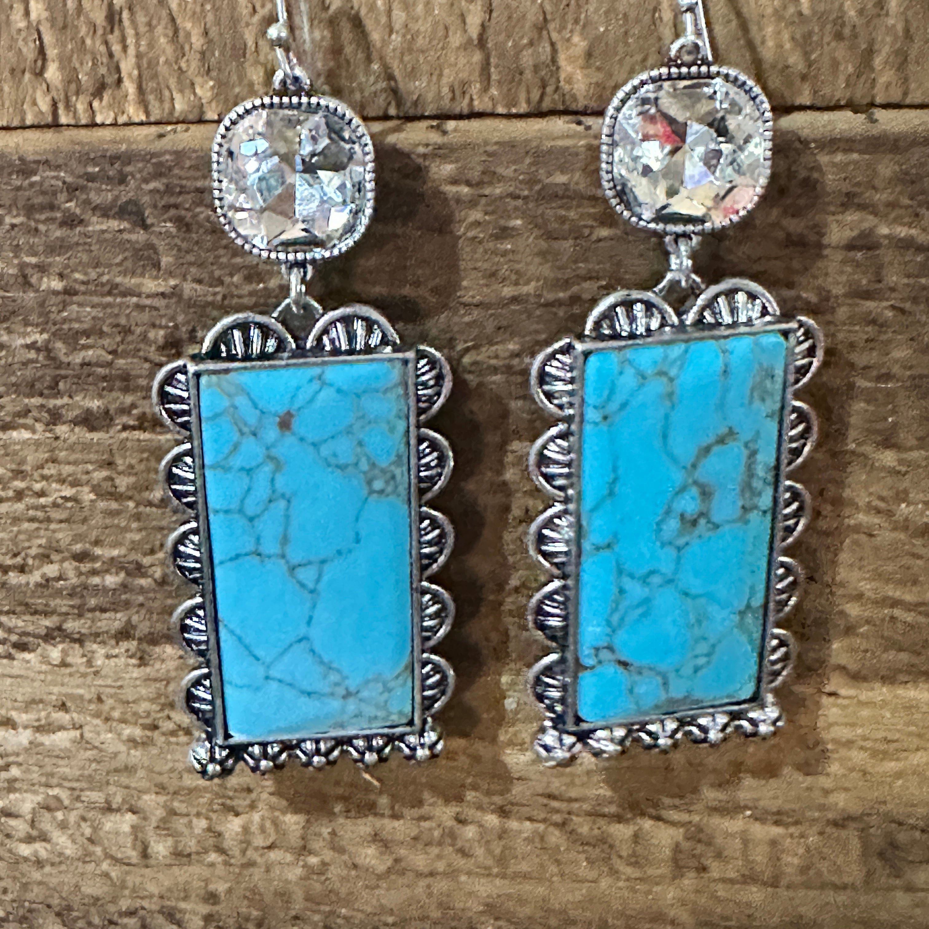 Other Boho Turquoise Elegance: Crystal-Studded Rectangle Earrings, Size ONE SIZE - 8 Thumbnail