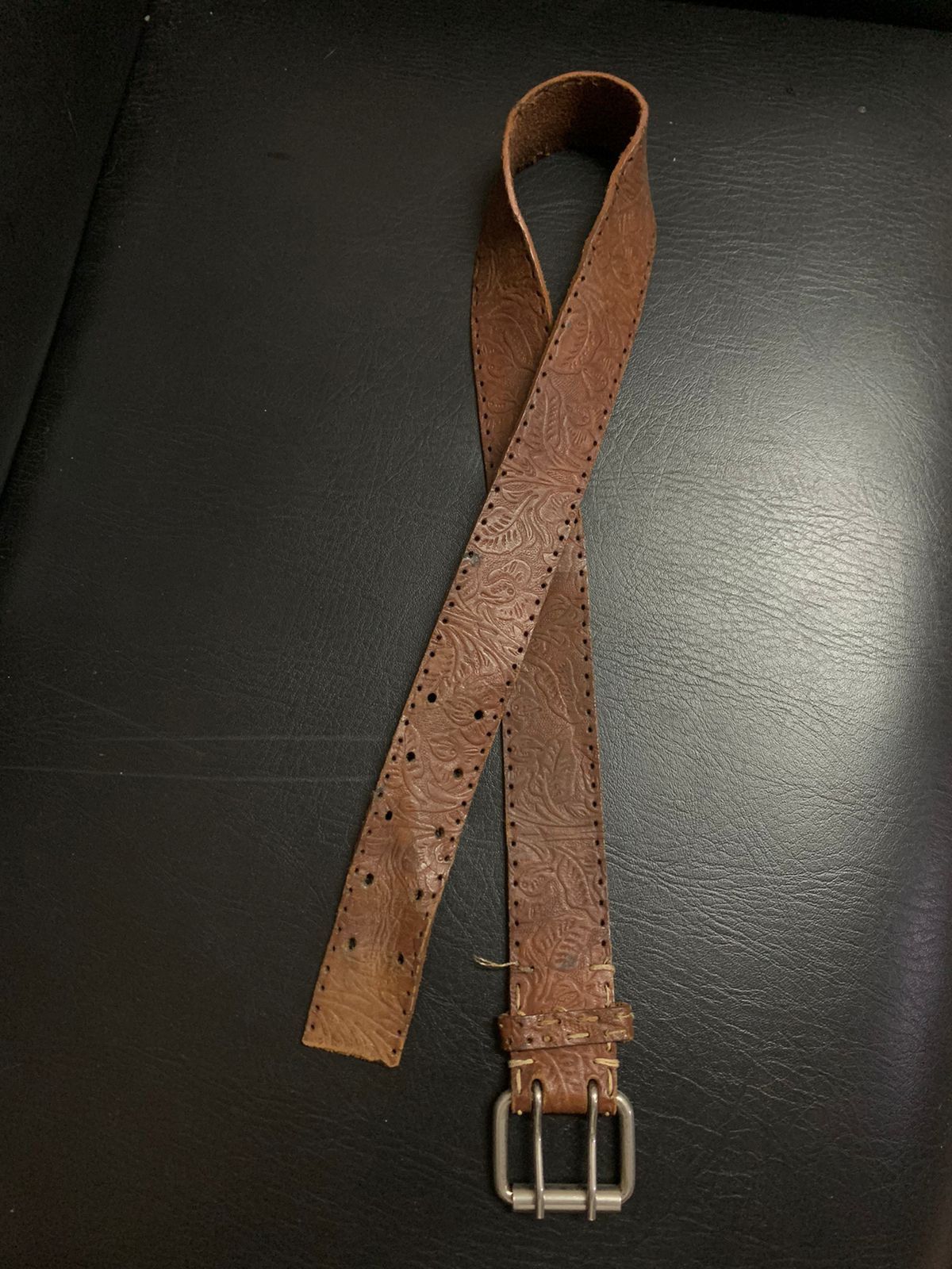 If Six Was Nine Brown leather leaf pattern belt Size ONE SIZE - 1 Thumbnail