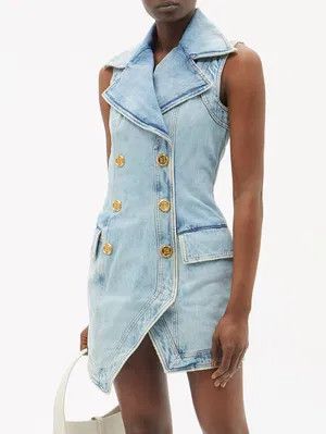 Balmain o1y0525 Mini Denim Dress in Blue Size S / US 4 / IT 40 - 4 Thumbnail