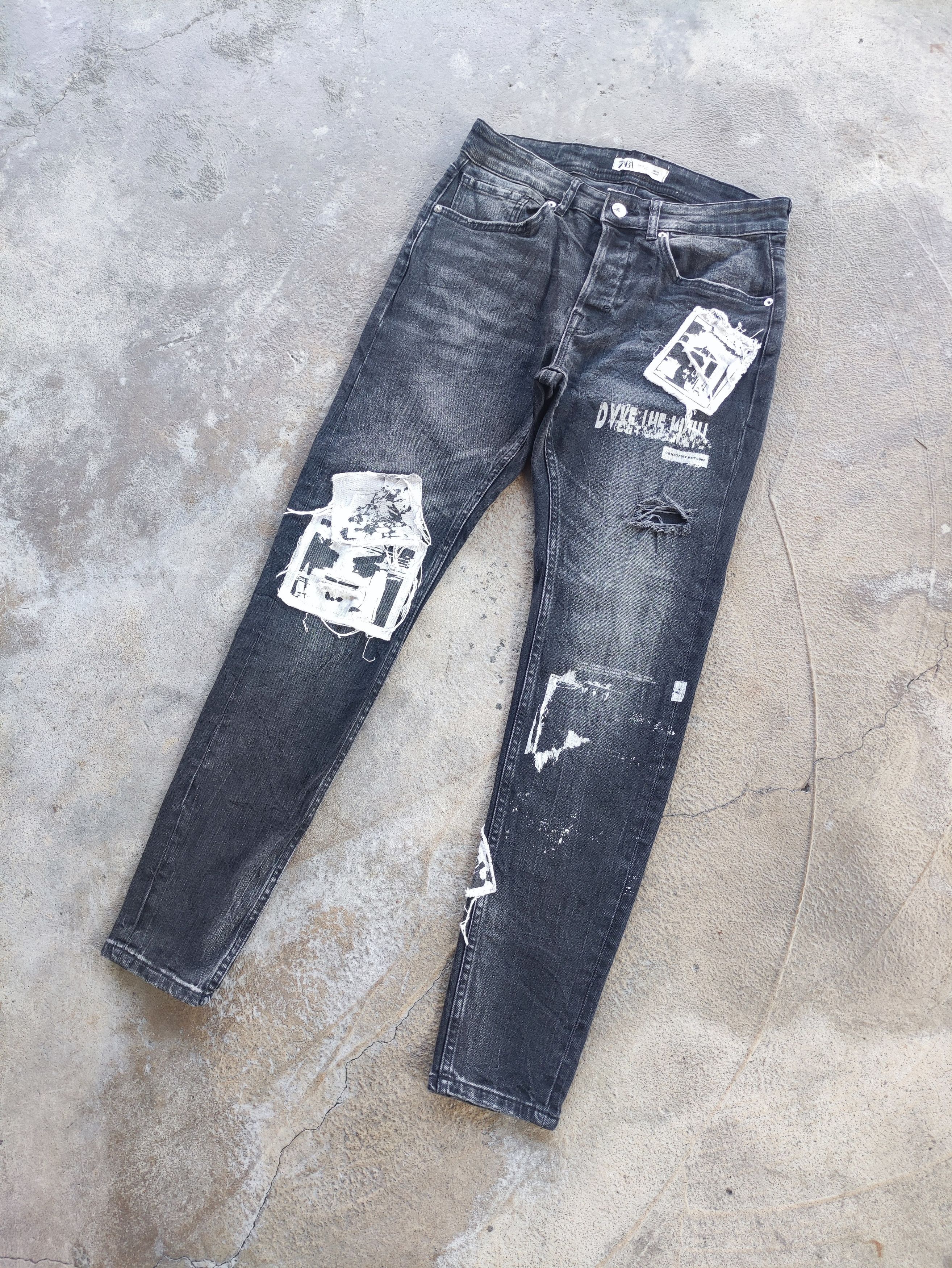 Jean × Vintage Zara Black Jeans Distressed Patches Faded Pants Skinny Denim Size US 31 - 1 Thumbnail