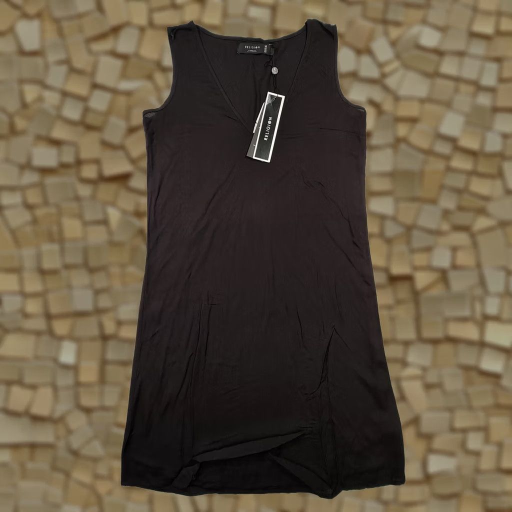 Vintage Religion Womens Tank Dress XS Black Sleeveless V-Neck Knee Length Casual Party/Cocktail Dress Size XS / US 0-2 / IT 36-38 - 1 Thumbnail
