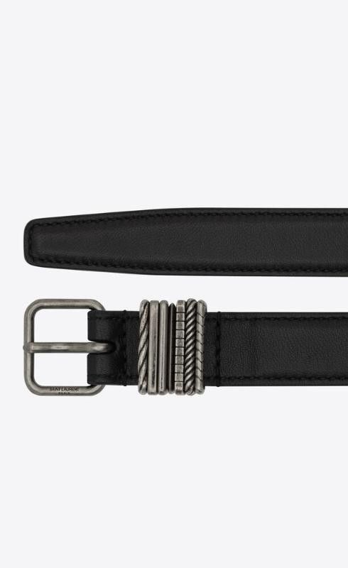 Saint Laurent Paris o1bcso1str1224 Size: 90 /Stacked Loop Thin Belt in Black Size ONE SIZE - 2 Thumbnail