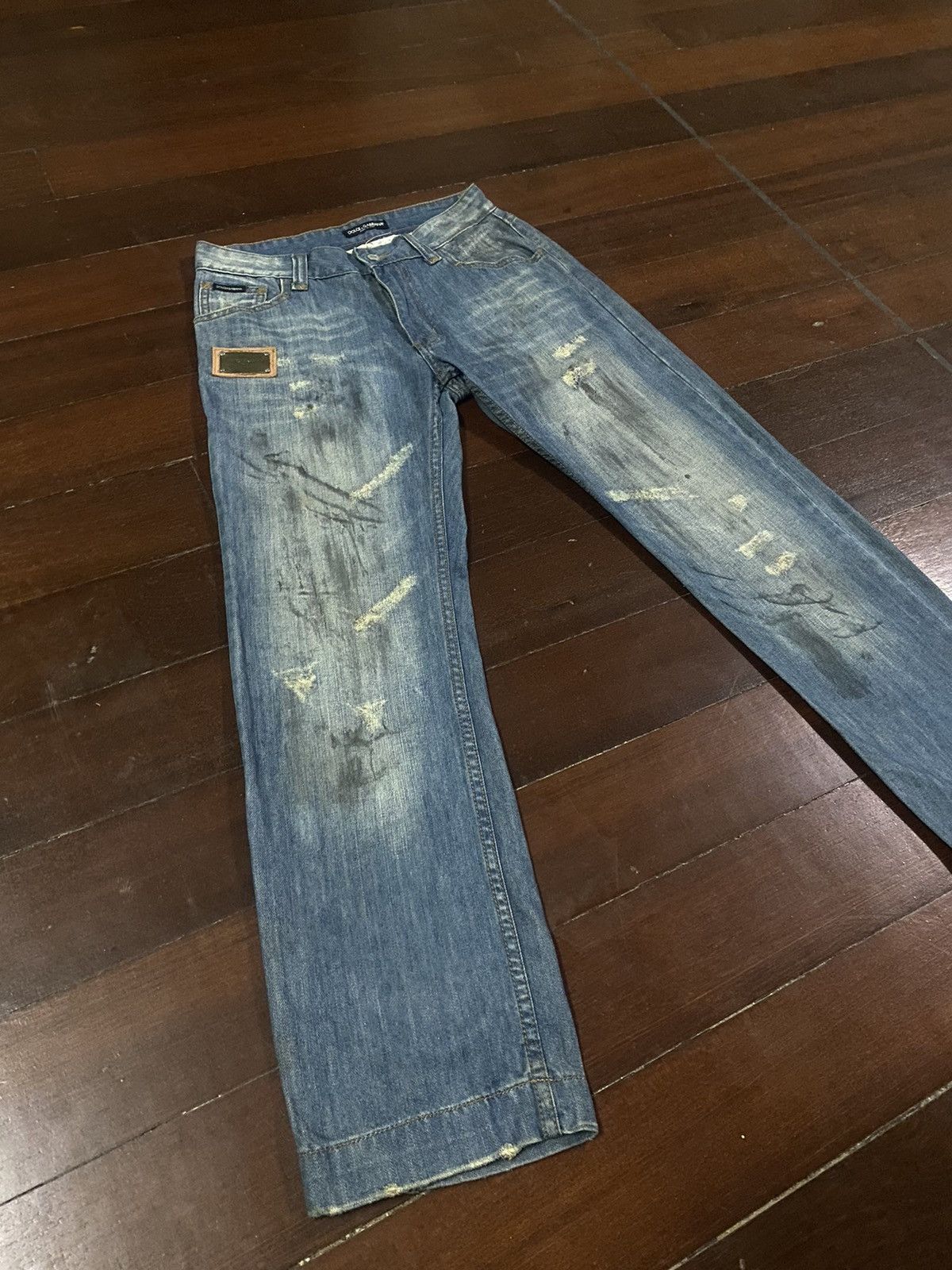 DOLCE & GABBANA SEX FLARE JEANS DISTRESSED RIPPED SPLATED