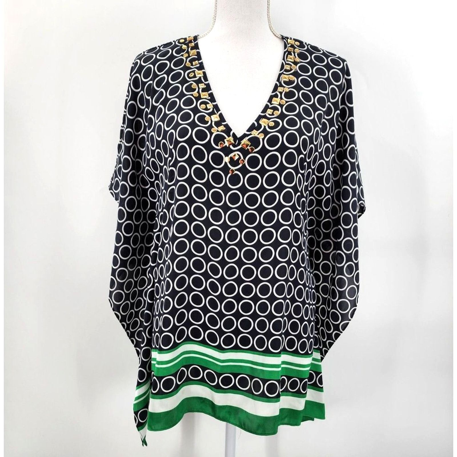 Michael Kors Michael Kors Blue Patterned Short Sleeve Blouse Top Medium Size M / US 6-8 / IT 42-44 - 1 Thumbnail