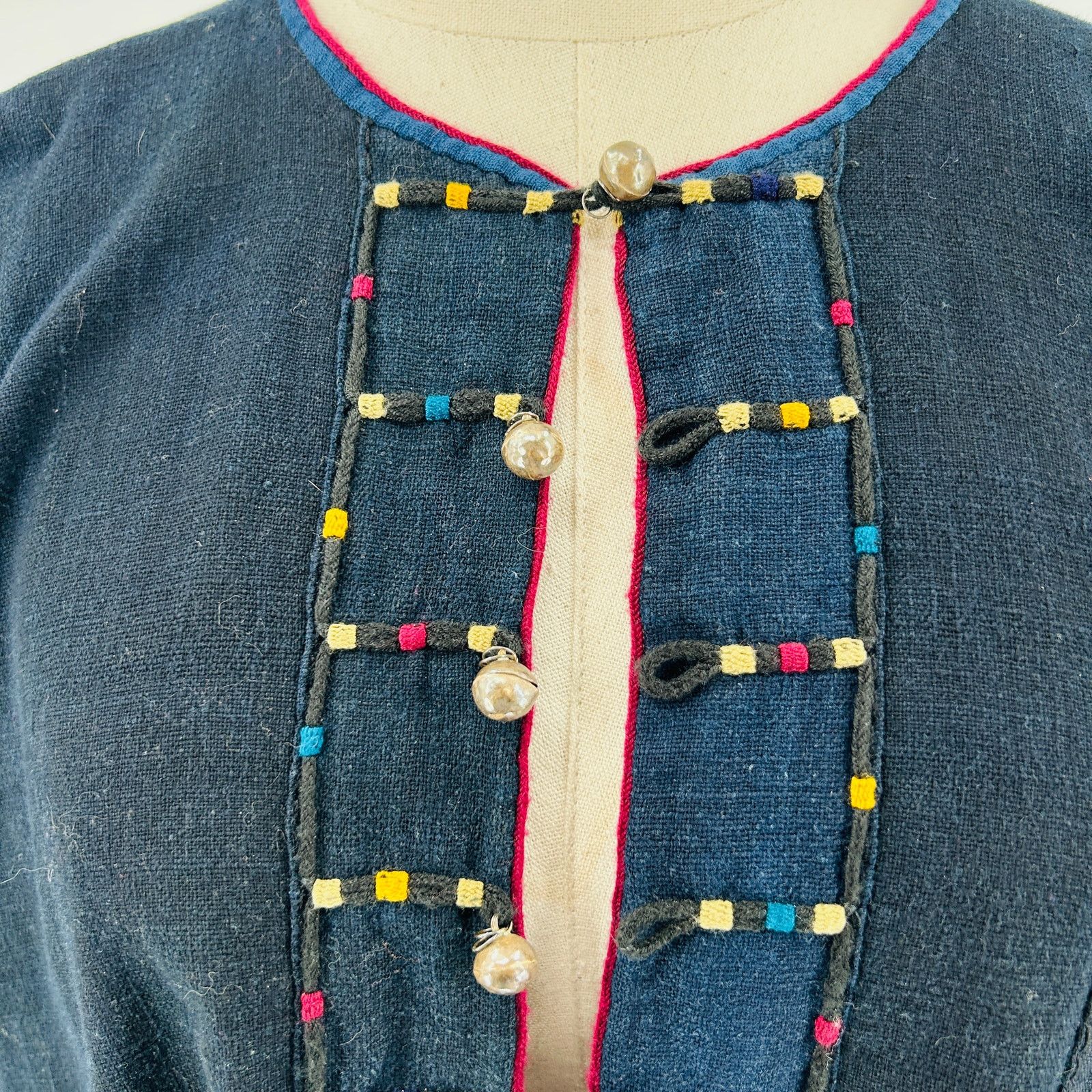 Handmade Vintage 90s Indigo Blue Cotton Silver Toggle Thai Jacket Size L / US 10 / IT 46 - 2 Thumbnail