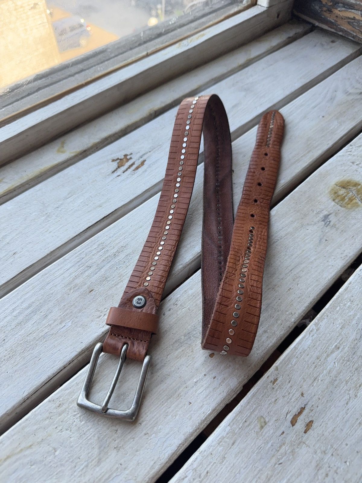 Leather Miron Ronzoni Italy Brown Leather Belt Studded Vintage Size ONE SIZE - 1 Thumbnail