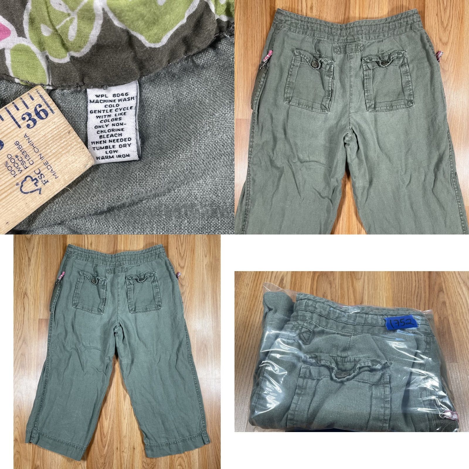 Style & Co VINTAGE Style Co Capri Womens Size 6 Mid Rise 100% Linen Crop Drawstring Shorts Green Size 28" / US 6 / IT 42 - 9 Thumbnail