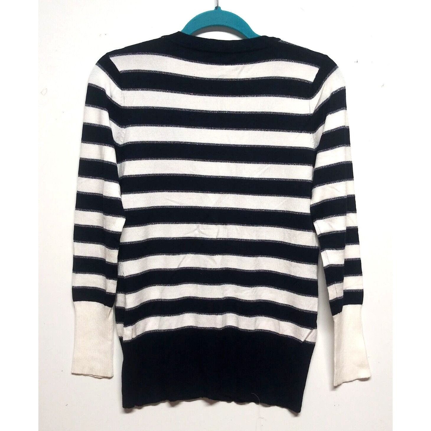 Designer 89th & Madison Cardigan sweater blue white silver striped Size L / US 10 / IT 46 - 2 Thumbnail