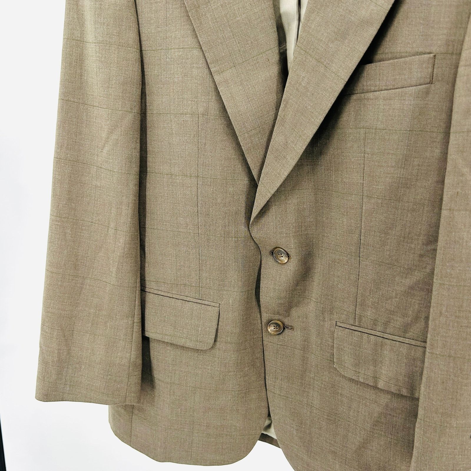 Halston NWT Vintage 90s Wool Blend Taupe Two Button Blazer Jacket Size 40S - 3 Thumbnail