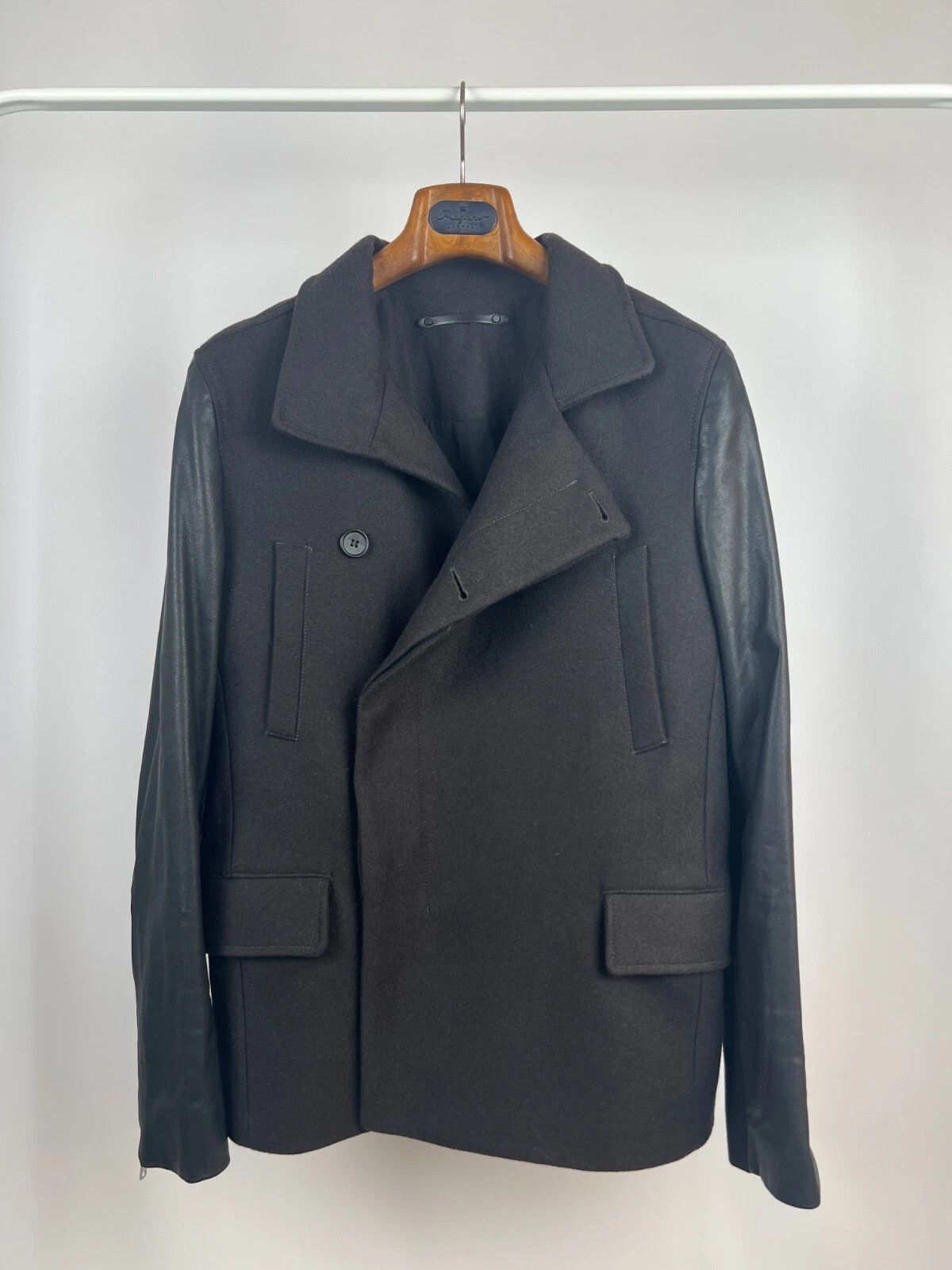 Allsaints Allsaints Wool Leather Dark Brown Major Pea Coat Jacket Size US M / EU 48-50 / 2 - 5 Thumbnail
