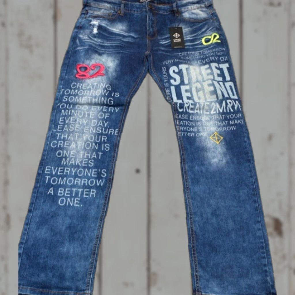 Denime NWT Create 2MRW Mens Denim Jeans 40x34 Distressed Straight Leg 5-Pocket Regular Blue Size US 40 / EU 56 - 1 Thumbnail