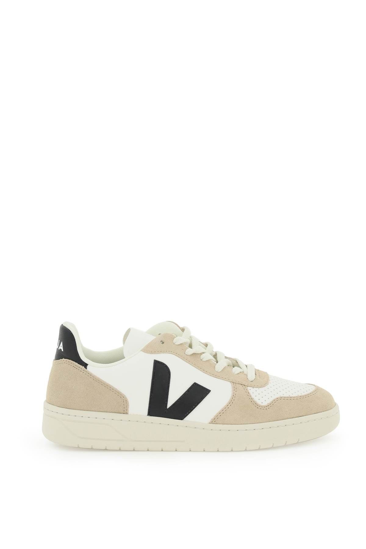 image of Veja V-10 Suede Sneakers in Extra White Black Sahara, Men's (Size 9)