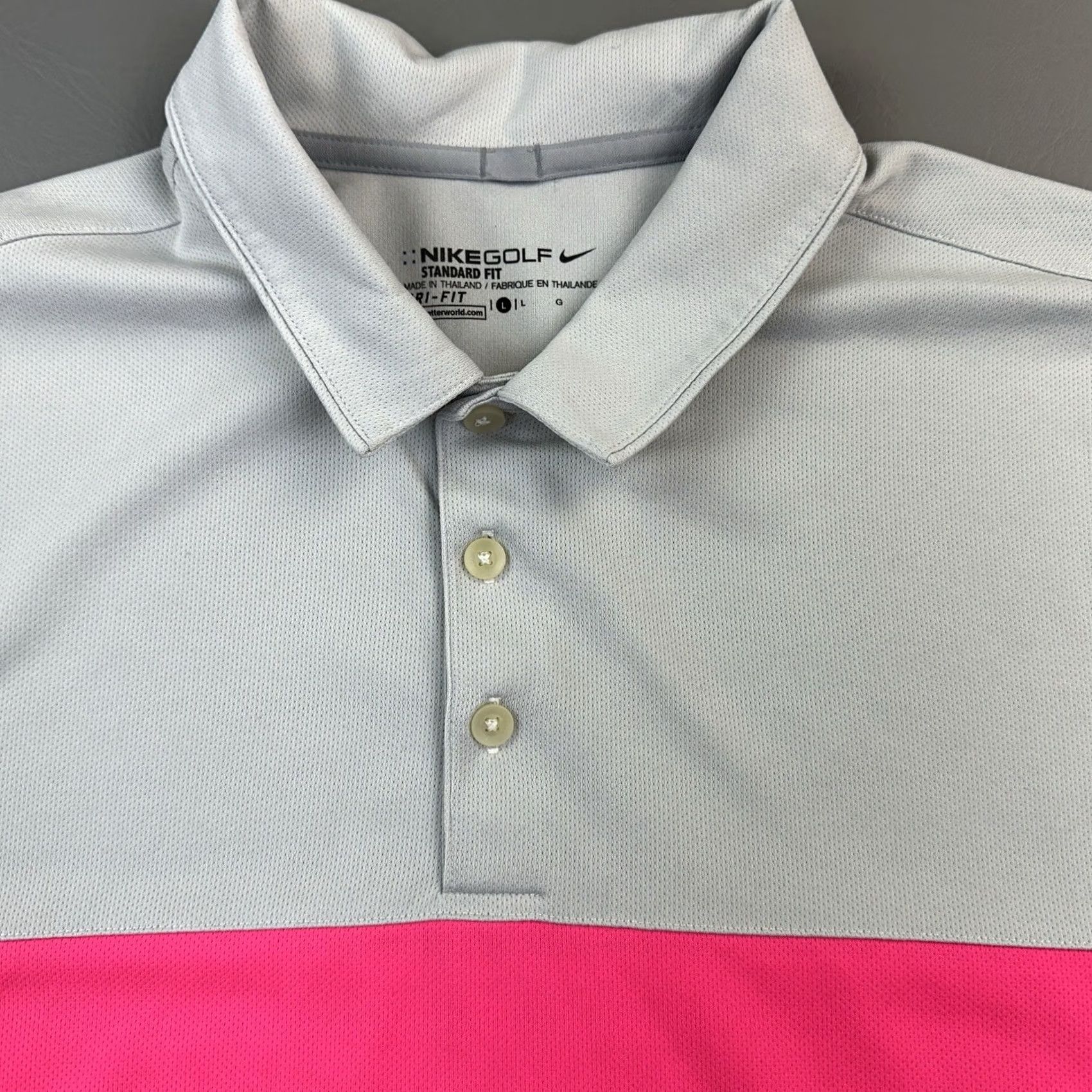 Nike Nike Golf Shirt Mens Large Gray Pink Breathe Colorblock Polo DriFit Standard Fit Size US L / EU 52-54 / 3 - 3 Thumbnail