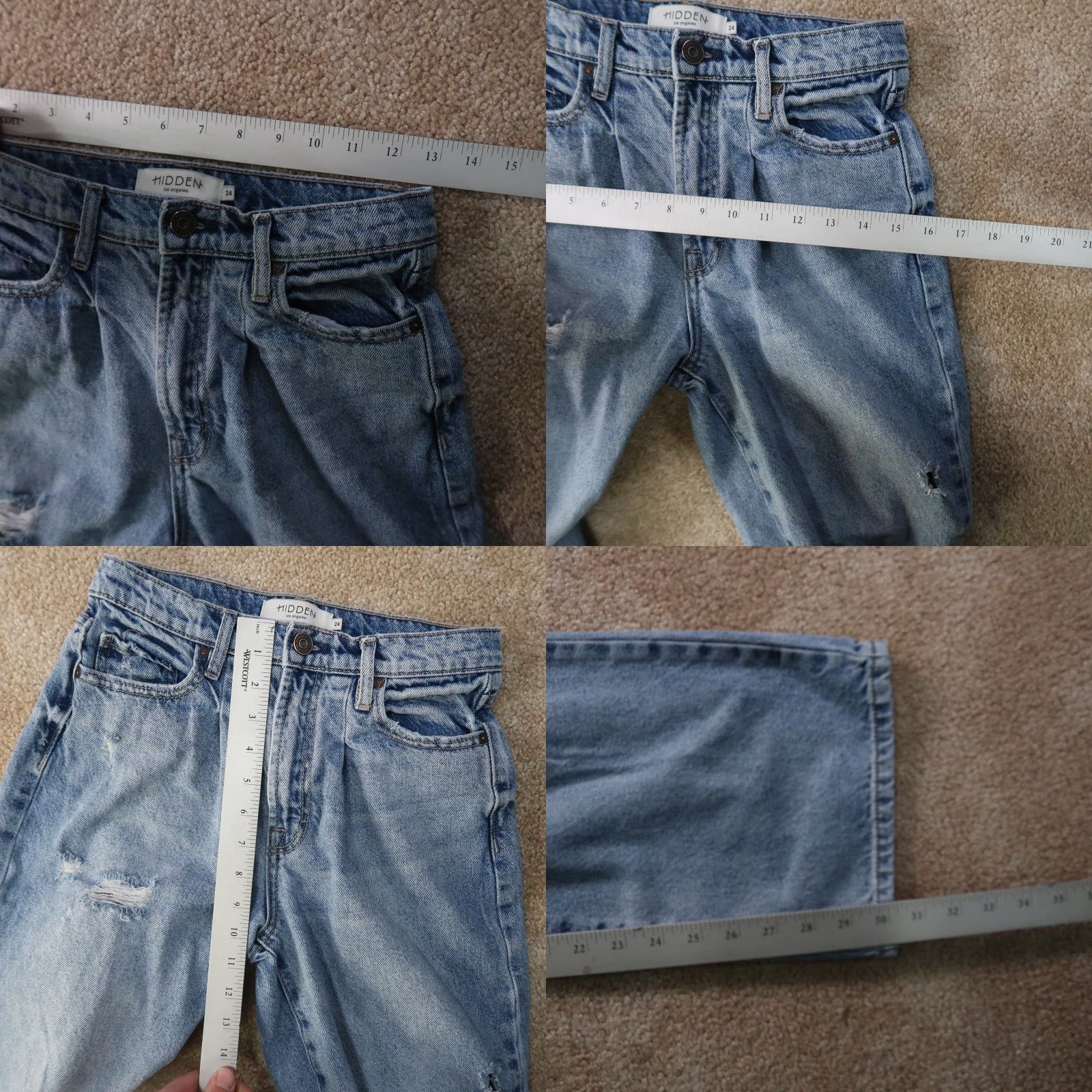 Vintage Hidden Jeans Women 24 Blue Denim Wide Leg High Rise 5-Pocket Logo rips Button Zip Vintage No Size 42" / US 20 - 8 Thumbnail