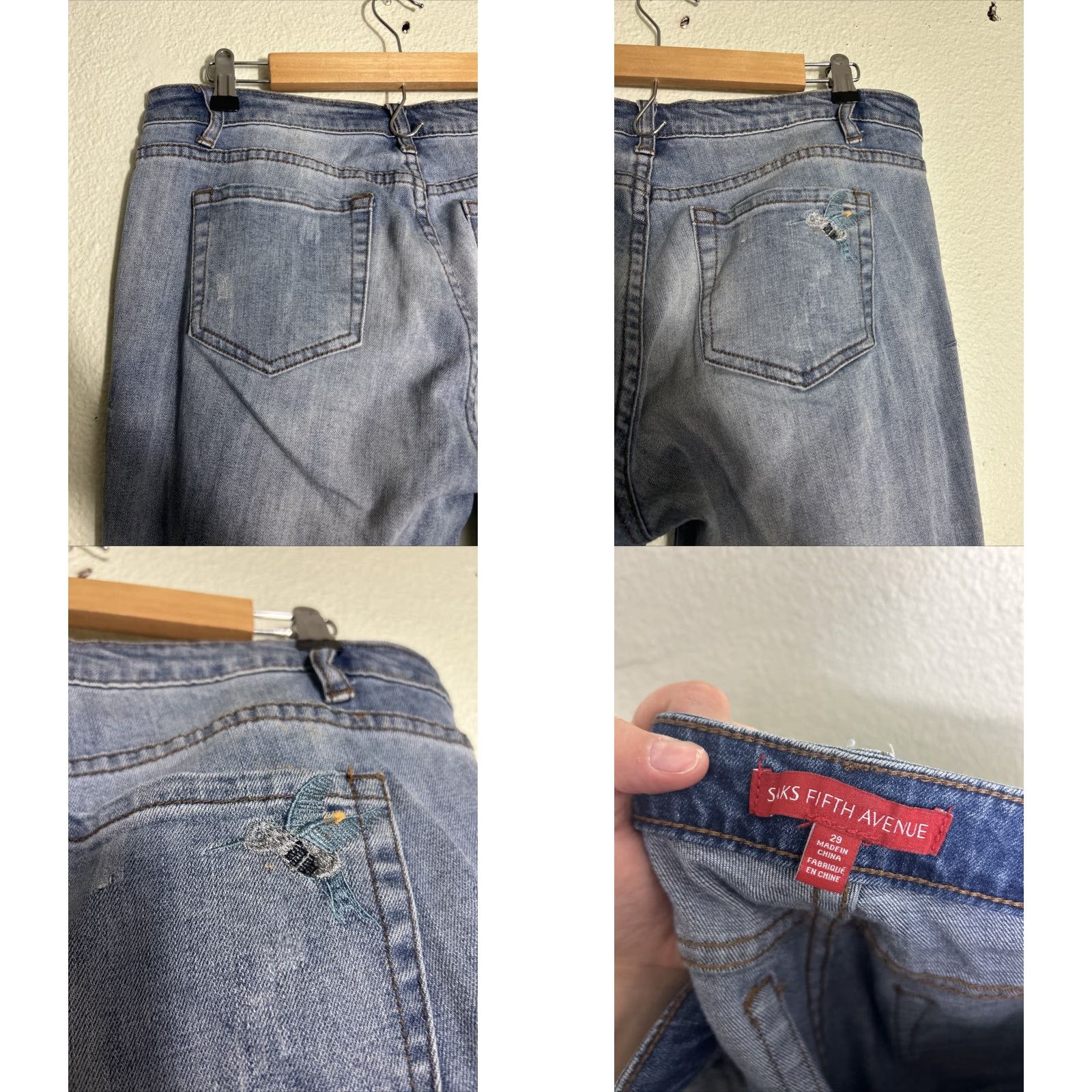Saks Fifth Avenue VINTAGE Saks Fifth Avenue Mattie Crop Jeans Distressed Hummingbirds 29x25 Women Blue Cropped Relaxed Regular Size 29 Blue Size 29" - 9 Thumbnail