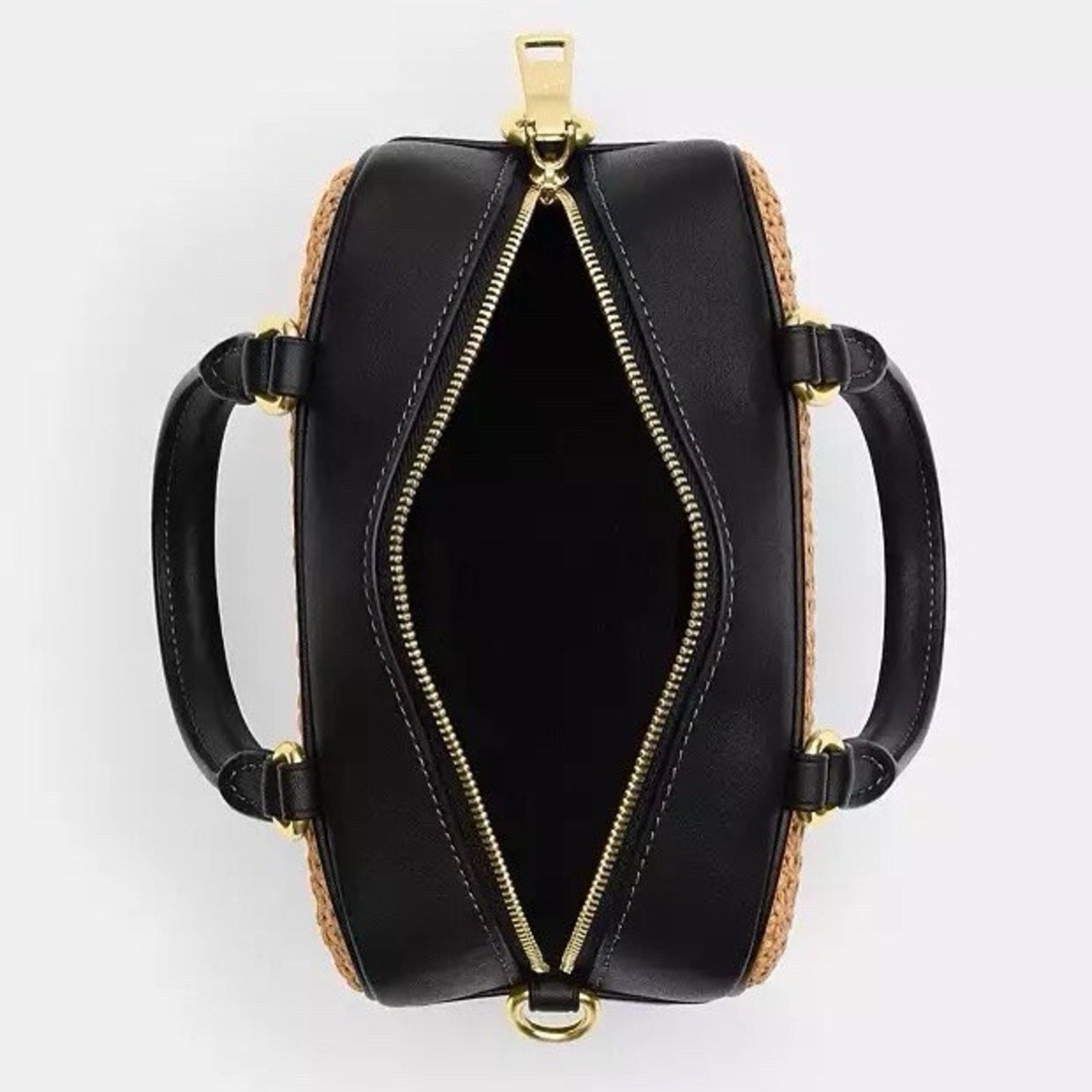 Coach NWT COACH Satchel Mini Bag CAK74 Toast/Black Straw Leather Size ONE SIZE - 9 Thumbnail