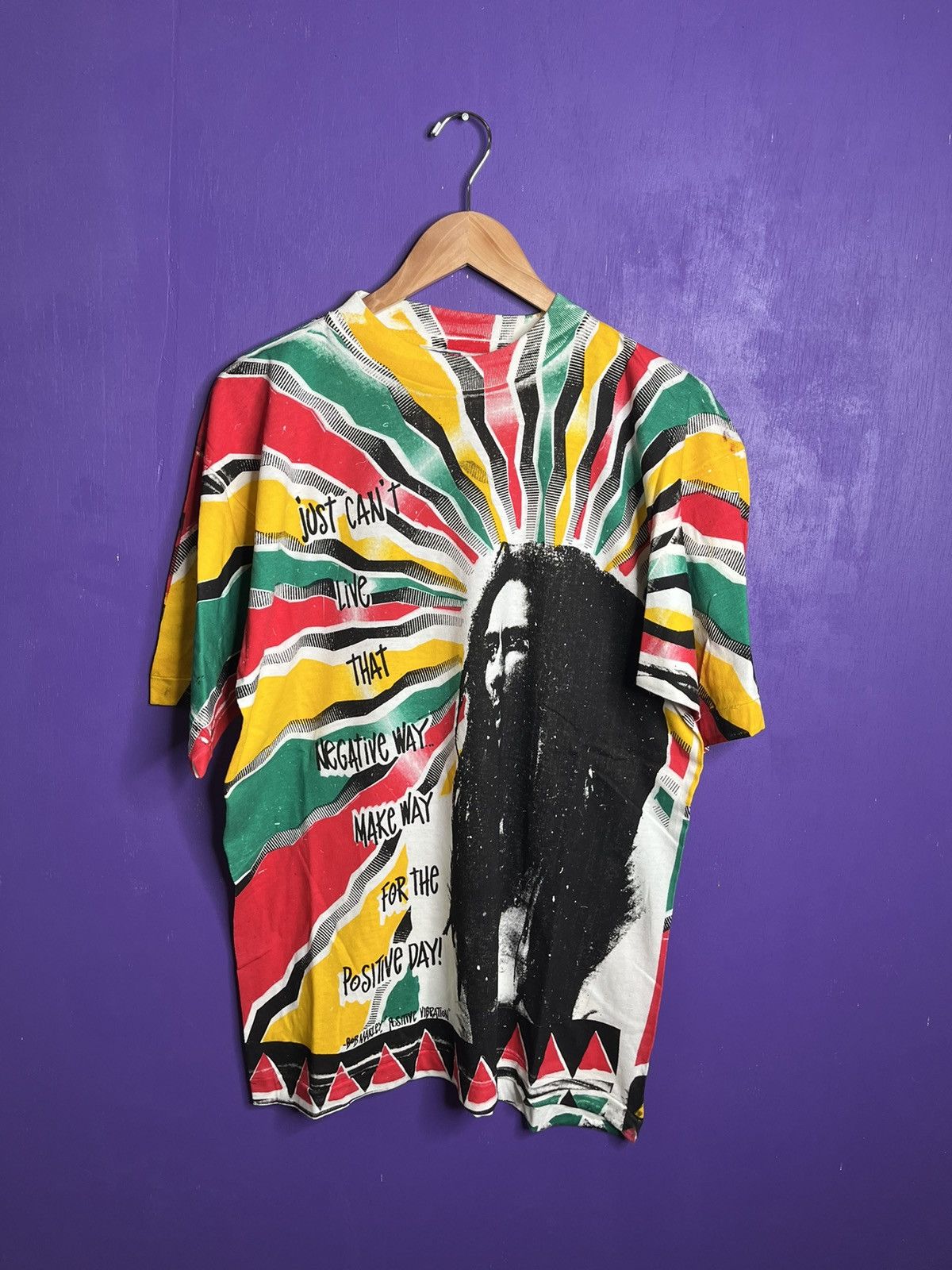 Bob Marley Vintage 90s Bob Marley super colorful AOP t-shirt | Grailed