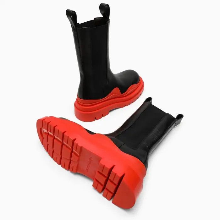 Bottega Veneta o1bcso1str0425 Tire Chelsea Boots in Black & Red Size US 10 / IT 40 - 5 Thumbnail