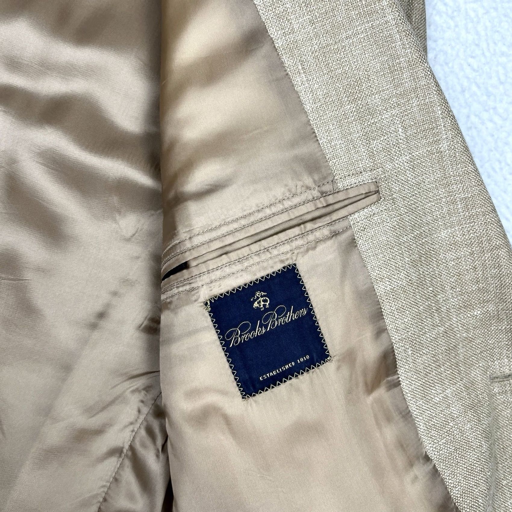 Brooks Brothers VINTAGE Brooks Brothers Jacket Mens 43 Beige Silk Linen Wool Blazer Size 46R - 3 Thumbnail