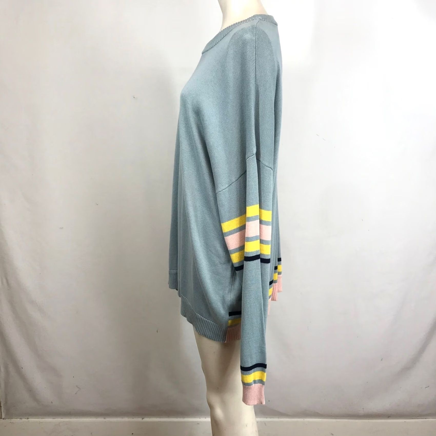 Vintage Like Love Sweater Plus Size 3XL Blue Striped Sleeve Light Casual Size XXL / US 16-18 / IT 52-54 - 6 Thumbnail
