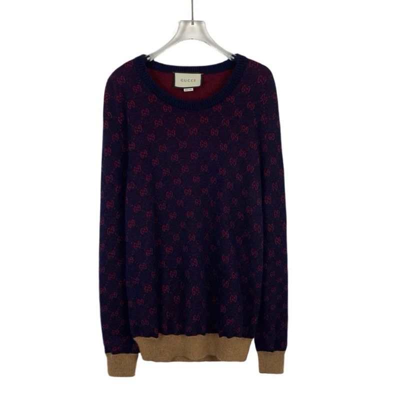 Gucci GucciDark blue logo jacquad full-print wool round-neck long Size US S / EU 44-46 / 1 - 1 Thumbnail
