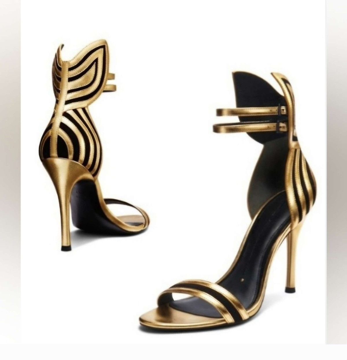 Vintage StellaLuna Gold Wings Leather Double Strap Heel Sandals Size US 6 / IT 36 - 5 Thumbnail