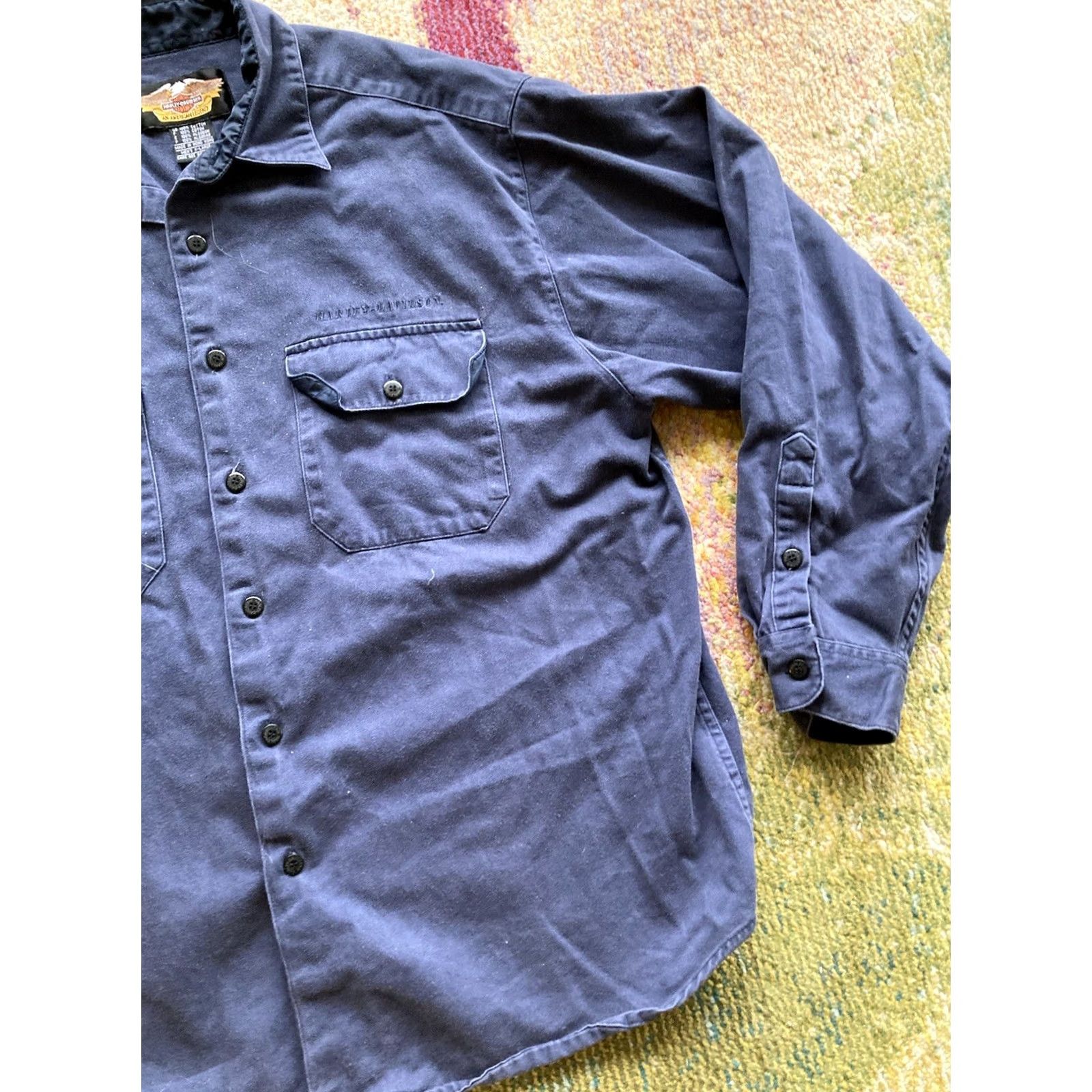 Harley Davidson VINTAGE Harley-Davidson Shirt Mens XL Long Sleeve Button Up Blue Size US XL / EU 56 / 4 - 3 Thumbnail