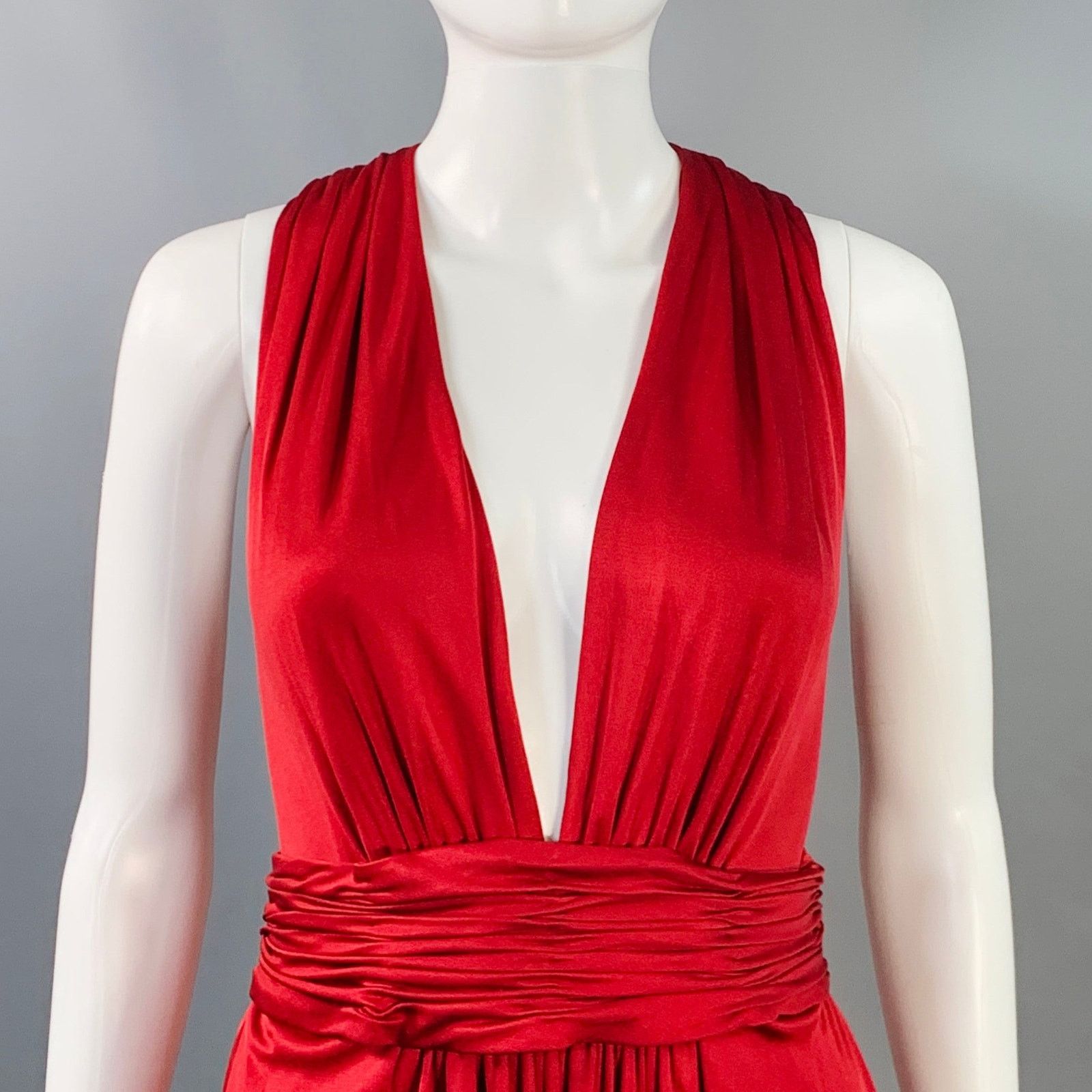 Azzaro AZZARO PARIS Woven Red Knee Length Cocktail Dress Size S / US 4 / IT 40 - 2 Thumbnail