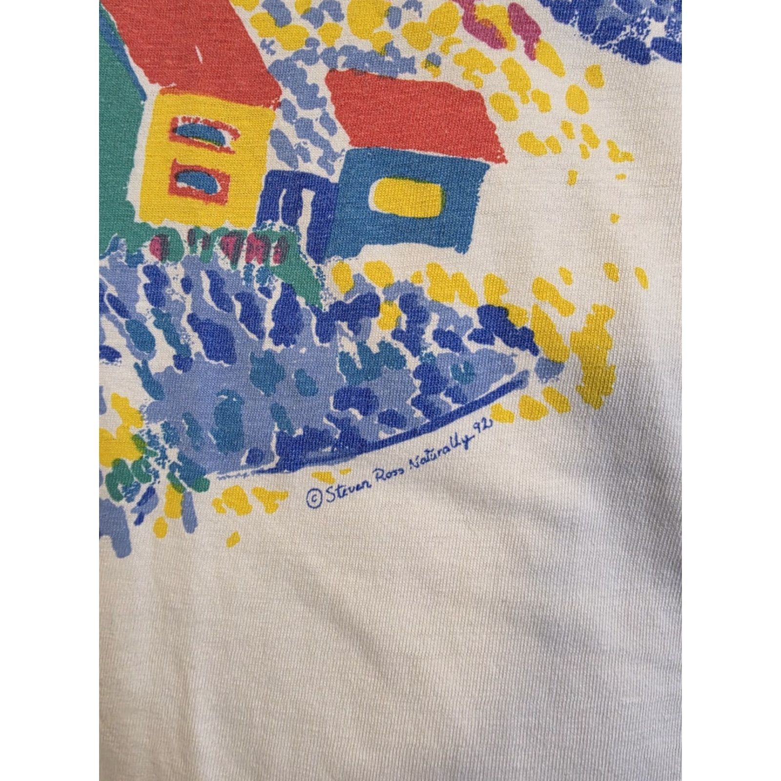 Vintage VINTAGE 1992 Steven Ross Naturally Country Townscape Art T-Shirt Large White Mens Single Stitch Graphic Print 90s Cotton Crew Neck Short Sleeve Size US L / EU 52-54 / 3 - 2 Thumbnail