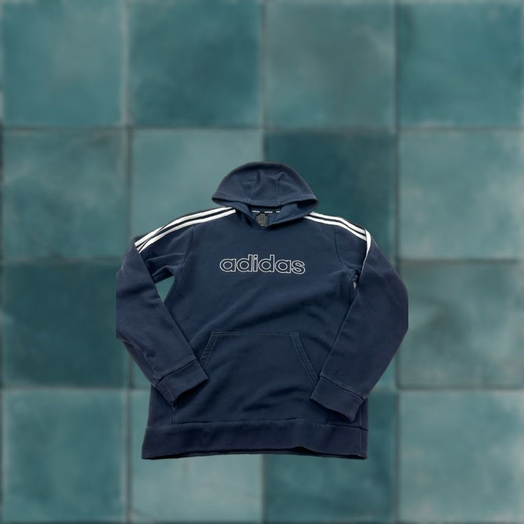 Adidas Adidas Hoodie Mens Medium Blue Striped Pullover Sweatshirt 3 Stripe Logo Kangaroo Pocket Outdoor Size US M / EU 48-50 / 2 - 1 Thumbnail
