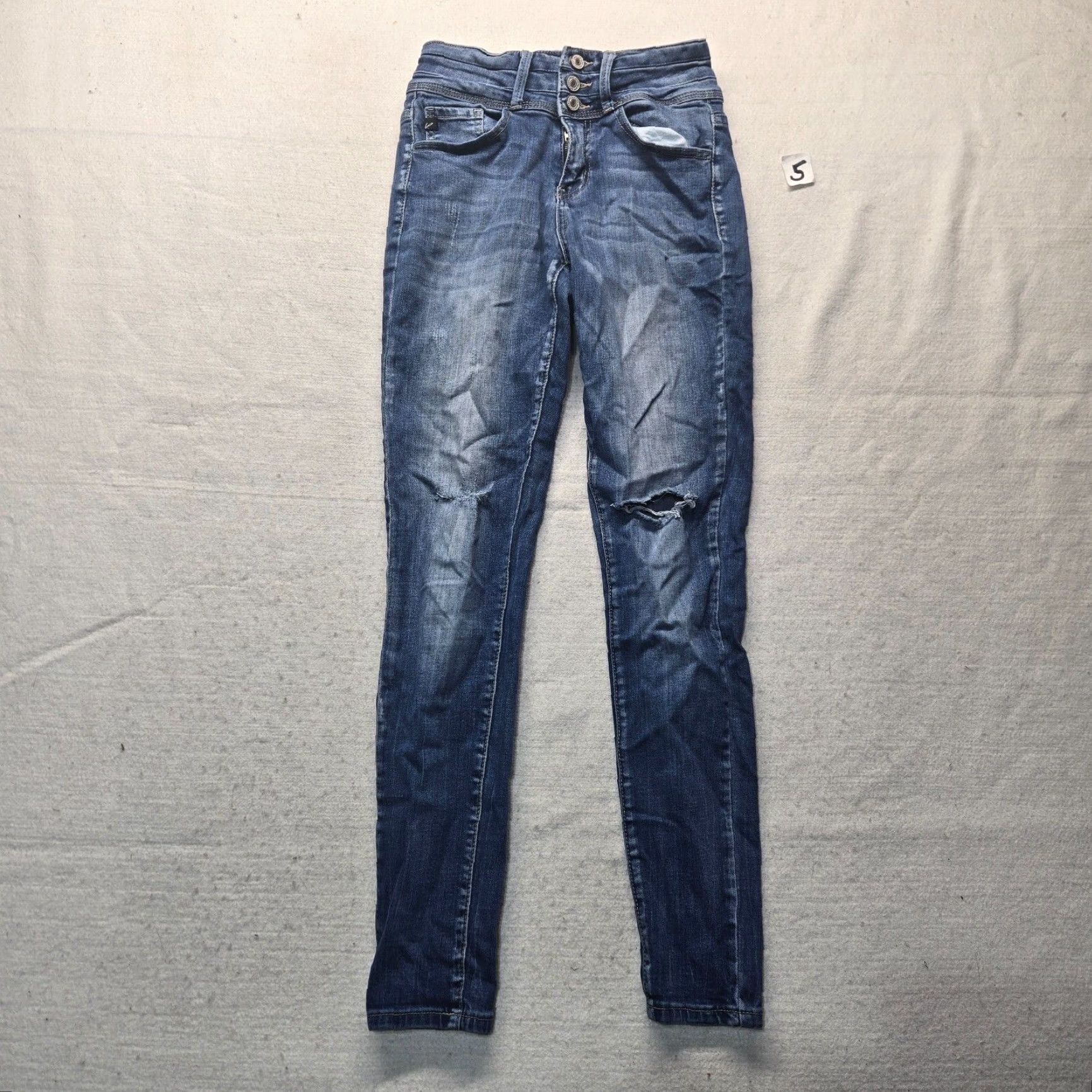 Vintage Kancan Jeans Distressed 3 Button Skinny Blue Denim Pants Women's Size 26 Size 26" / US 2 / IT 38 - 2 Thumbnail