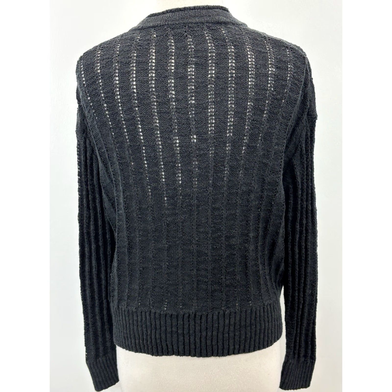 J.Crew VINTAGE J.CREW Point Sur Textured Vneck Sweater Women’s M Black Vneck Slouchy Granny Core Women Size M / US 6-8 / IT 42-44 - 3 Thumbnail