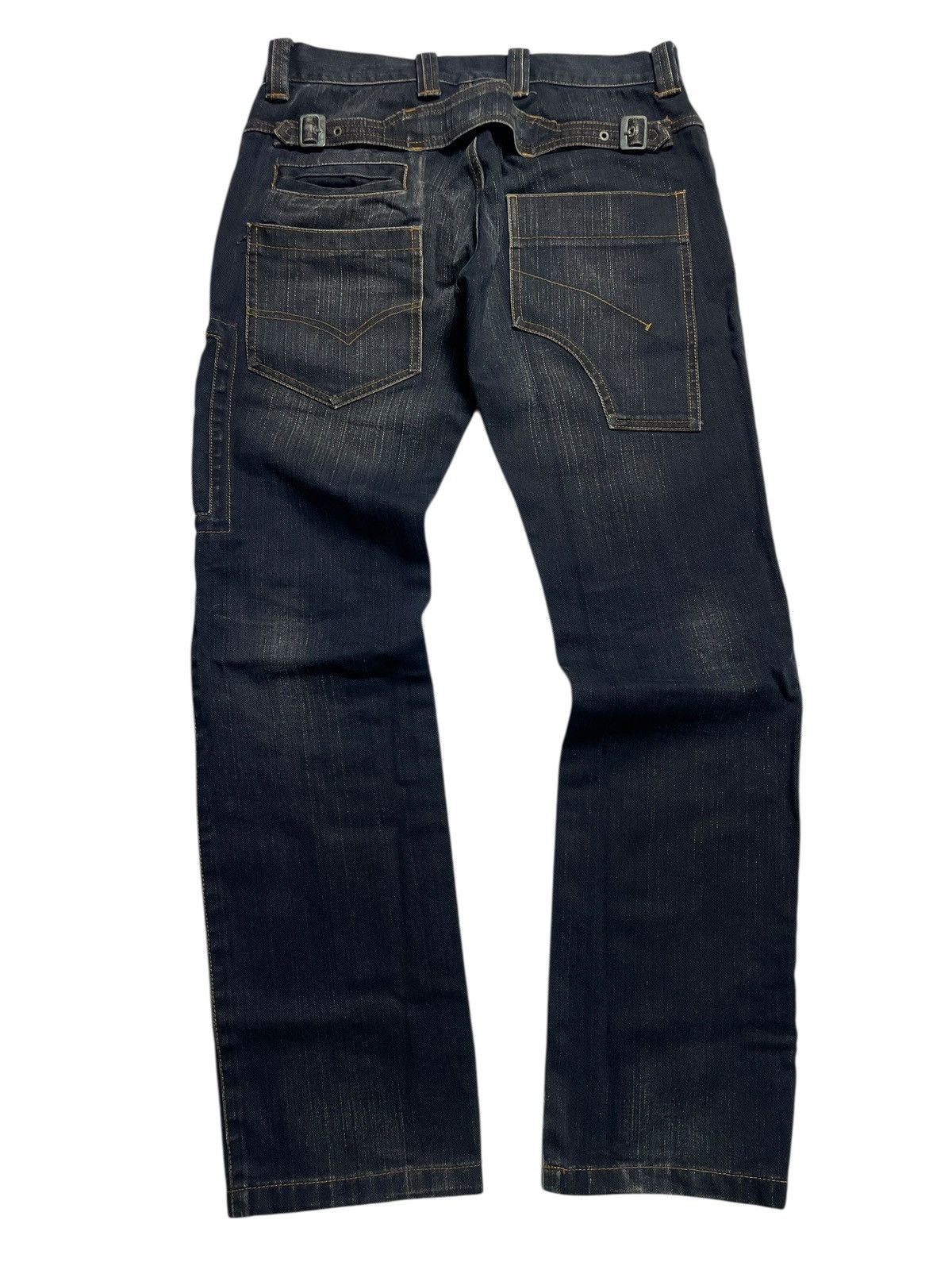 Tornado Mart 291295=Homme - Buckle Back Bikers Denim Pants Size US 31 - 16 Thumbnail