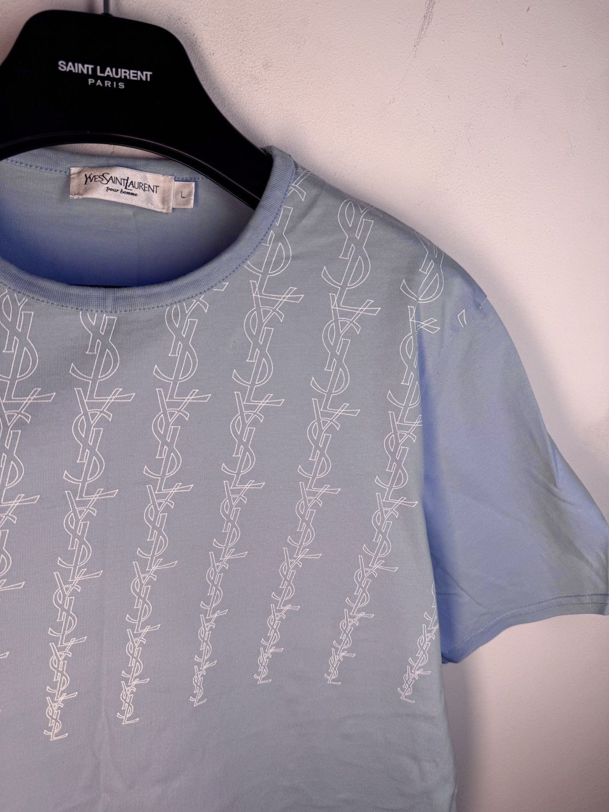 Monogram YSL T-shirt Blue Tee Vintage y2k Logos Luxury Shirt