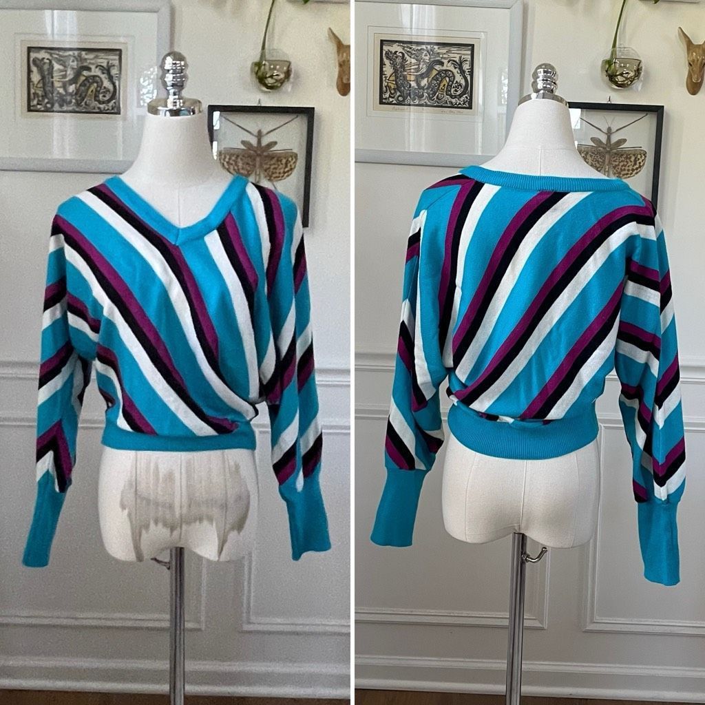 Vintage Vintage 80s Top Priority Teal Purple Dolman Sweater M Size M / US 6-8 / IT 42-44 - 1 Thumbnail